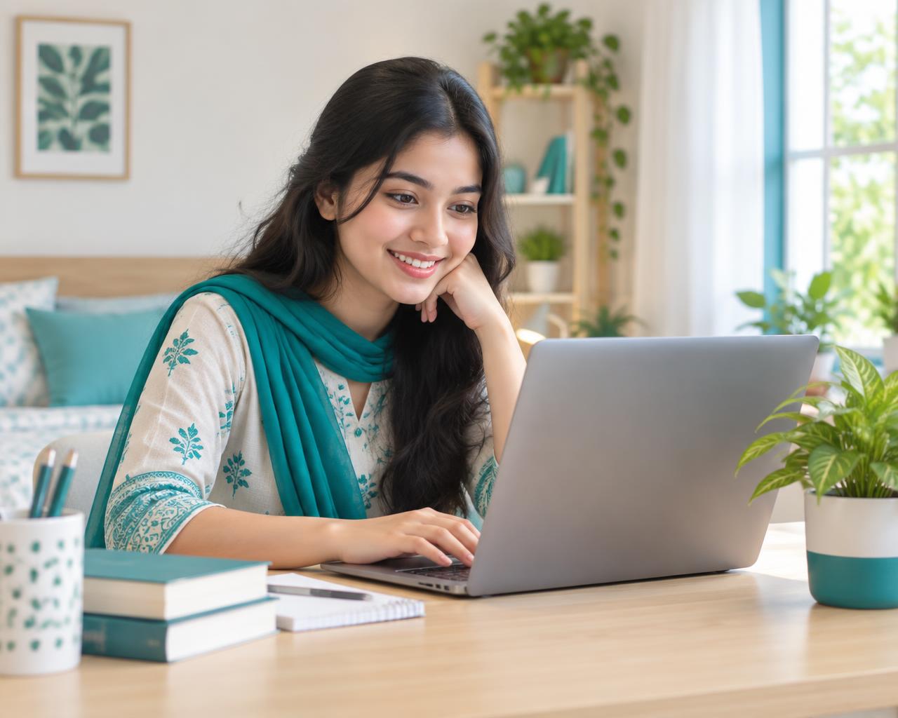 একজন শিক্ষার্থী ল্যাপটপে ক্যারিয়ার পরিকল্পনা করছেন